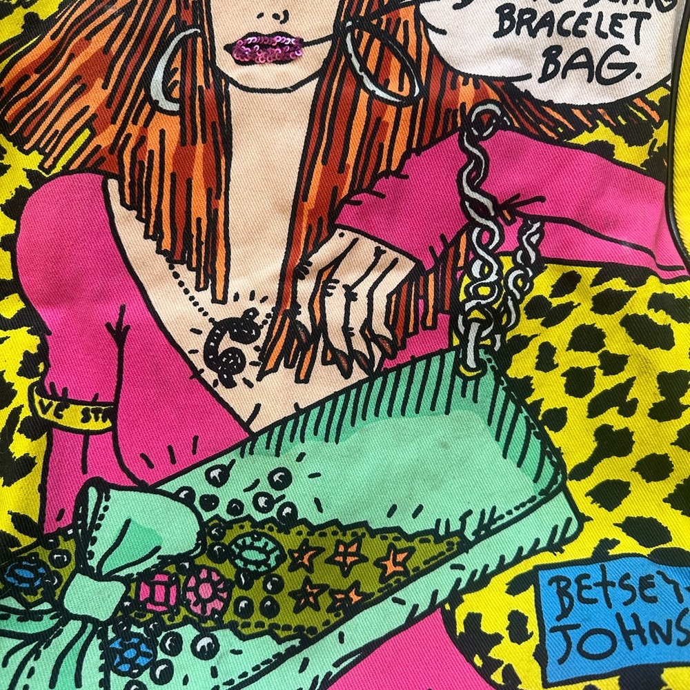 Betsey Johnson Yellow Art Cartoon Girl Tote - Picture 3 of 10